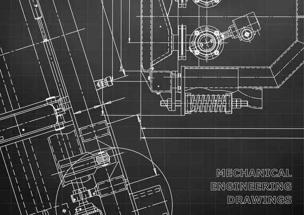 青写真 ベクトルエンジニアリング図面 機械器具作り 技術的な黒の背景 グリッド — ストックベクタ