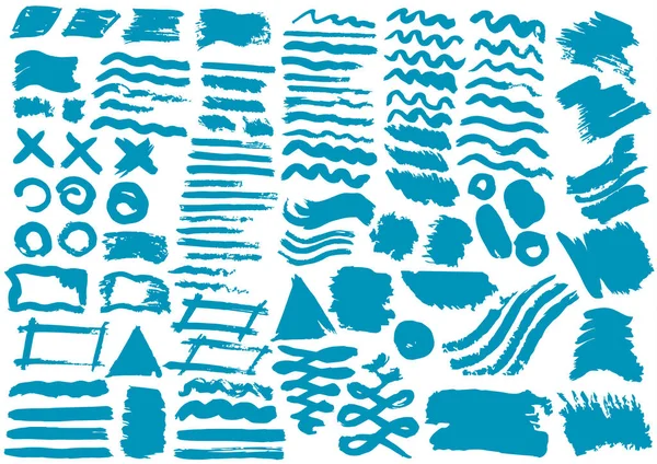 Elementos Diseño Vectorial Rayas Azules Grunge Hecho Mano Texturas Originales — Archivo Imágenes Vectoriales