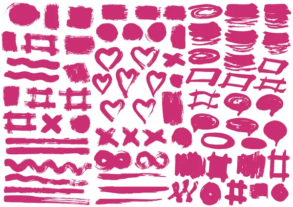 Aşk tasarım elemanları. Vektör kalbi. Pembe çizgili, grunge. El yapımı. Orijinal dokular, el çizmek. Fırçalar, çerçeveler. Sevgililer Günü
