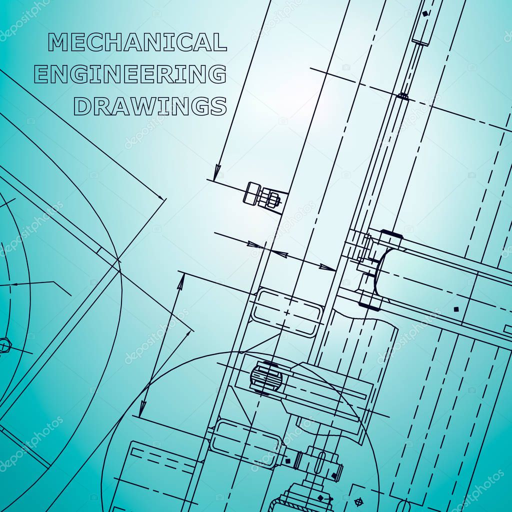 Blueprint. Vector engineering illustration. Cover, flyer, banner, background. Instrument-making drawing. Corporate Identity. Light blue