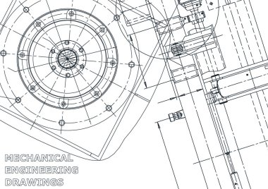 Kapak. Vektör mühendisliği illüstrasyon. Plan, el ilanı, afiş, arka plan. Alet yapımı çizimler. Makine mühendisliği çizimi. Teknik çizimler, arka planlar