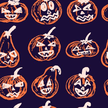 Halloween. Kusursuz desen. Komik yüzlerden oluşan bir koleksiyon. Sonbahar tatilleri. Eğlenceli, çocuklar.