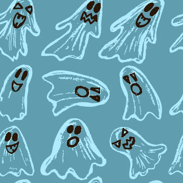 Halloween Uppsättning Spöken Sömlöst Mönster Höstlov Kul Barn — Stock vektor