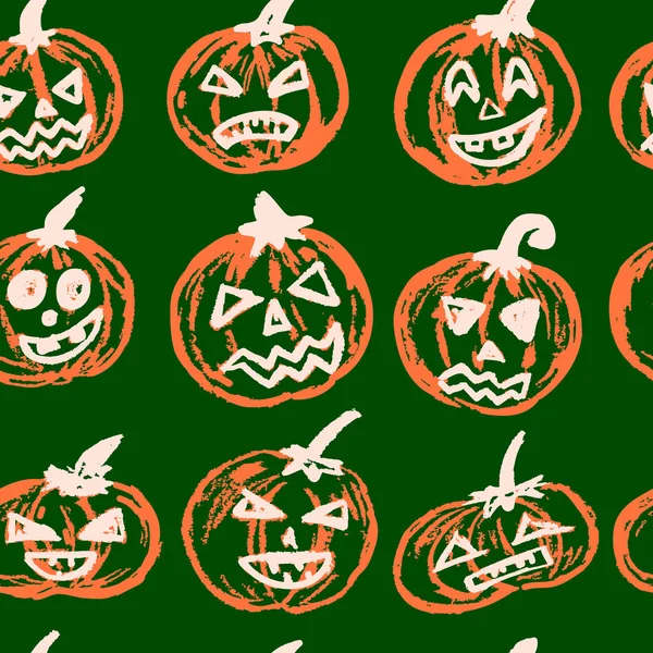 Halloween Kusursuz Desen Komik Yüzlerden Oluşan Bir Koleksiyon Sonbahar Tatilleri — Stok Vektör