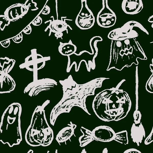 Halloween Motif Sans Couture Éléments Festifs Vacances Automne Citrouille Fantôme — Image vectorielle