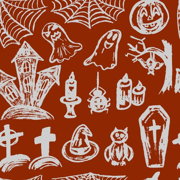 Halloween Patrón Sin Costura Objetos Divertidos Colección Elementos Festivos Vacaciones — Archivo Imágenes Vectoriales