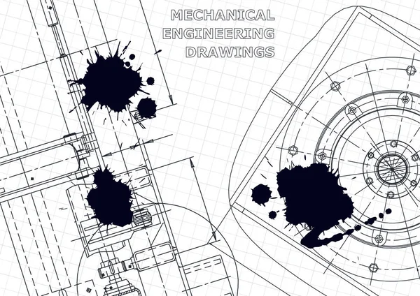 Cubierta Dibujos Ingeniería Vectorial Fabricación Instrumentos Mecánicos Tinta Negra Manchas — Vector de stock
