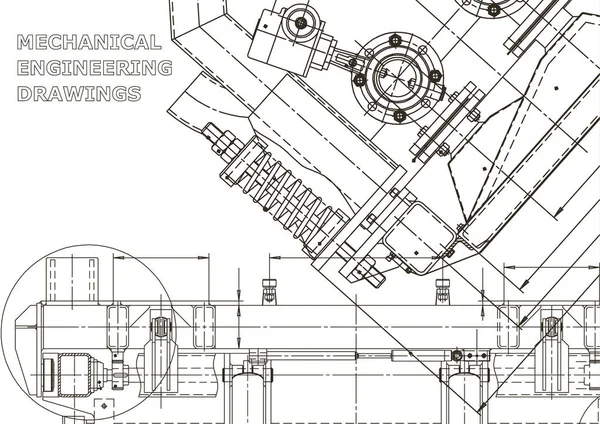 Fabricação Instrumentos Mecânicos Ilustração Técnica Planta Capa Banner Desenho Engenharia — Vetor de Stock