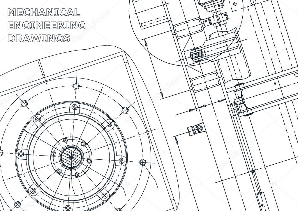 Cover, flyer. Vector engineering illustration. Blueprint, banner, background. Instrument-making drawings. Mechanical engineering drawing. Technical illustrations