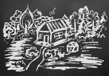 Sevimli çocuk çizimi. Simgeler, işaretler, semboller, iğneler