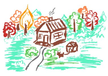 Sevimli çocuk çizimi. Simgeler, işaretler, semboller, iğneler