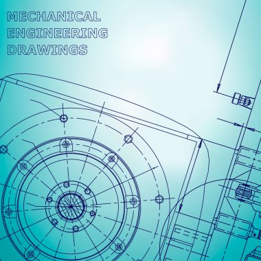 Bilgisayar destekli tasarım sistemleri. Plan, plan, plan, kroki. Açık mavi arka plan. Mekanik. Sanayi. Kurumsal Kimlik