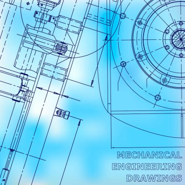 Bilgisayar destekli tasarım sistemleri. Plan, plan, plan, kroki. Mavi arka plan. Makine mühendisliği çizimi. Sanayi. Kurumsal Kimlik