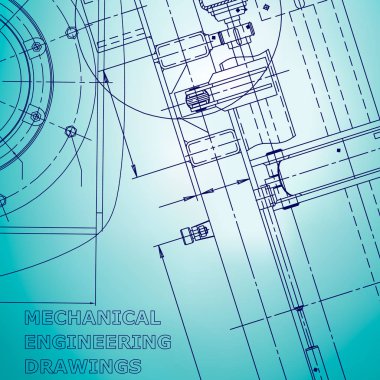 Bilgisayar destekli tasarım sistemleri. Plan, plan, plan, kroki. Açık mavi arka plan. Makine mühendisliği. Sanayi. Kurumsal Kimlik
