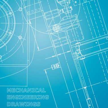 Bilgisayar destekli tasarım sistemleri. Plan, plan, plan, kroki. Mavi ve beyaz arka plan. Makine mühendisliği. Sanayi. Kurumsal Kimlik