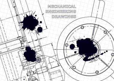Teknik soyut arka planlar. Vektör mühendisliği çizimleri. Mekanik alet yapımı. Siyah Mürekkep. Lekeler. Plan, kapak, afiş