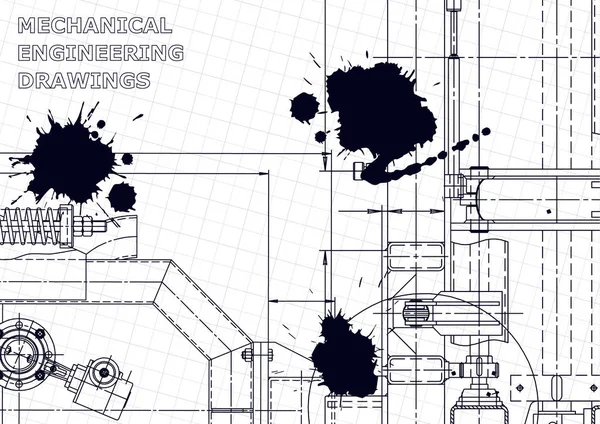 Industria Construcción Máquinas Dibujo Ingeniería Mecánica Tinta Negra Manchas Sistema — Vector de stock