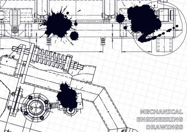 Maschinenbau Computergestützte Konstruktionssysteme Technische Illustrationen Schwarze Tinte Flecken — Stockvektor