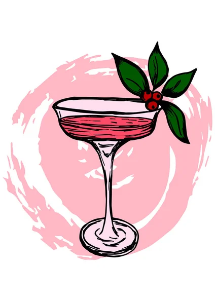 Kaart Flyer Banner Cocktail Party Drink Met Bessen Stijlvolle Illustratie — Stockvector