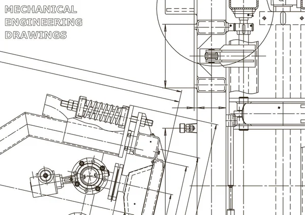 Mechanical engineering drawing. Machine-building industry.  Instrument-making drawings. Computer aided design systems. Technical  illustrations, backgrounds. Blueprint, diagram, plan