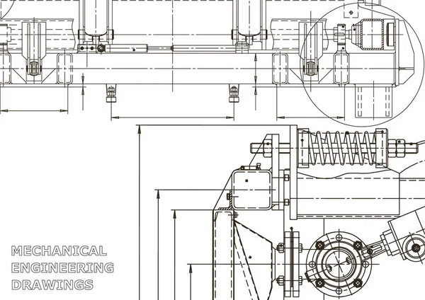 機械建設業界 コンピュータ支援設計システム 技術的なイラスト 機械工学図面 楽器作りの図面 青写真 スケッチ — ストックベクタ