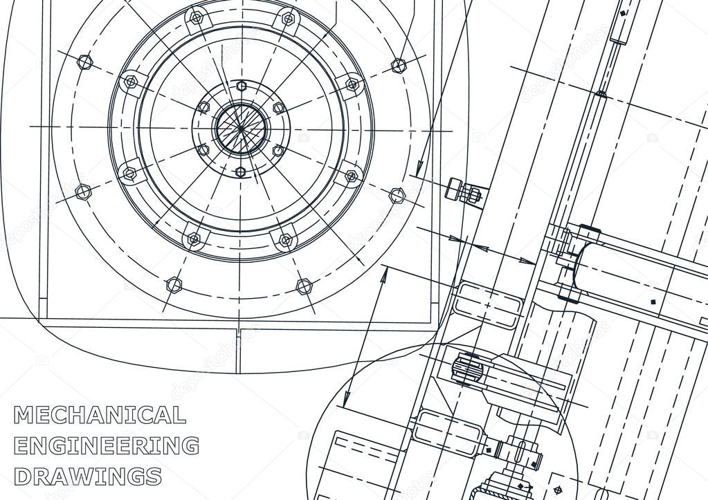 Cover, flyer. Vector engineering illustration. Blueprint, banner, background. Instrument-making drawings. Mechanical engineering drawing. Technical illustration