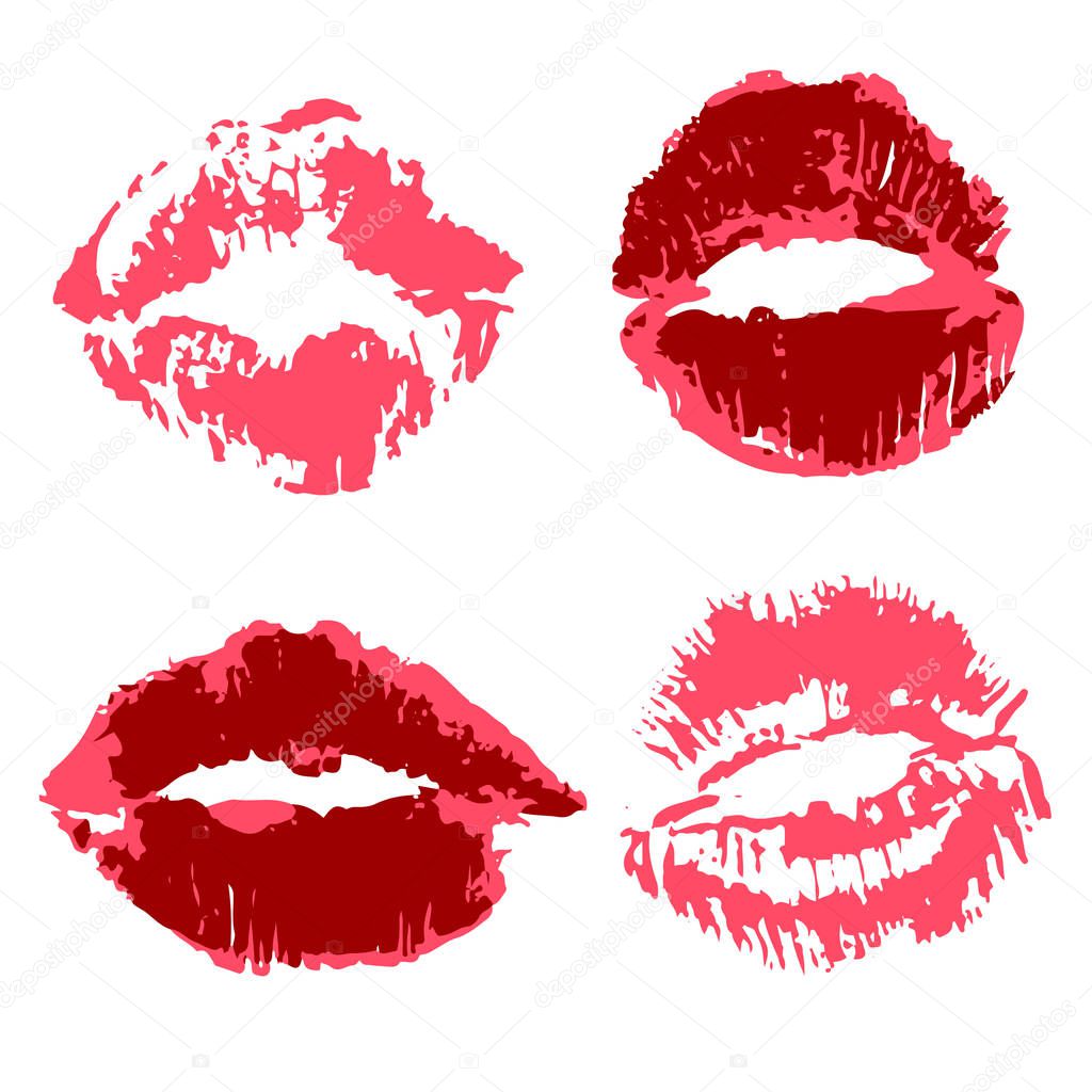 Vector set of illustrations. Lips, kisses. Collection of romantic elements for graphic design