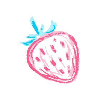 Pastel boya ve pastel boyalarla çizilmiş çocuk resimleri. Çilekli. Kağıt, kapak, kumaş, iç dekorasyon ve diğer kullanım için vektör tasarımı