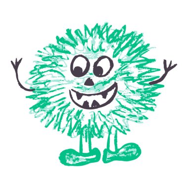 Pastel boya ve pastel boyalarla çizilmiş çocuk resimleri. Canavarlar. Kağıt, kapak, kumaş, iç dekorasyon ve diğer kullanım için vektör tasarımı. Element