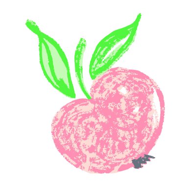 Pastel boya ve pastel boyalarla çizilmiş çocuk resimleri. Elma. Tasarımınızın ögesi, sevimli simge, işaret, sembol, iğne, etiket