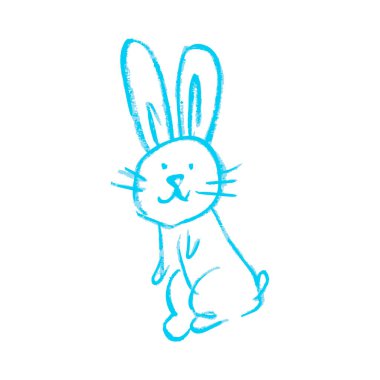 Tavşancık. Pastel boya ve pastel boyalarla çizilmiş çocuk resimleri. Kağıt, kapak, kumaş, iç dekorasyon ve diğer kullanım için vektör tasarımı