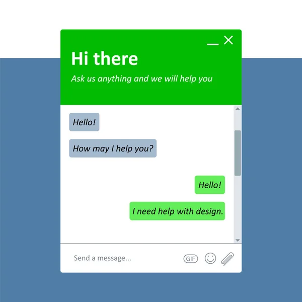 Einfaches und modernes Live-Chat-Fenster für eine Webseite. — Stockvektor