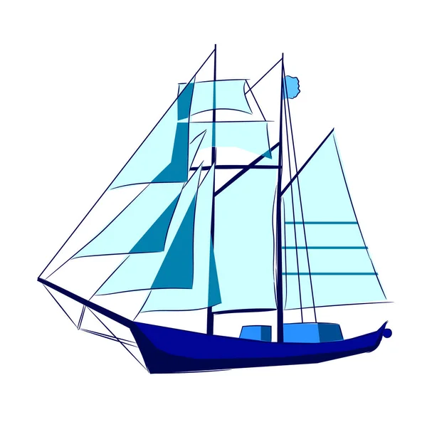 Die große blaue Vektor-Illustration des Segelschiffs. — Stockvektor