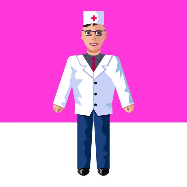 Orvos, egy rózsaszín háttér vektor lapos illusztrációja. — Stock Vector
