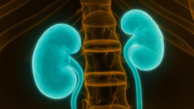 İnsan İdrar Sistemi Böbrekleri Anatomisi. Üç Boyut