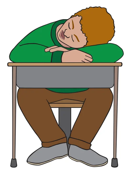 Молодий Студент Спить Своїм Столом — стоковий вектор