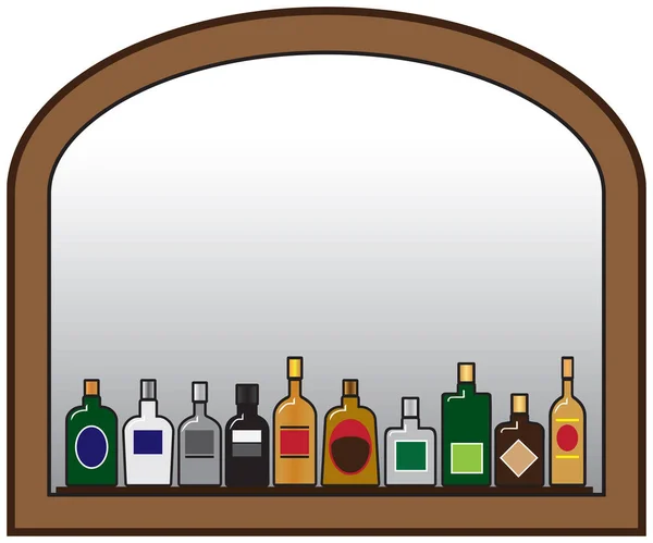 Liquor Bottles and Mirror — Stock Vector
