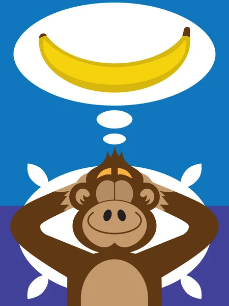 Κινουμένων Σχεδίων Μαϊμού Είναι Κοιμισμένοι Στο Κρεβάτι Ονειρεύεται Μια Μπανάνα — Διανυσματικό Αρχείο