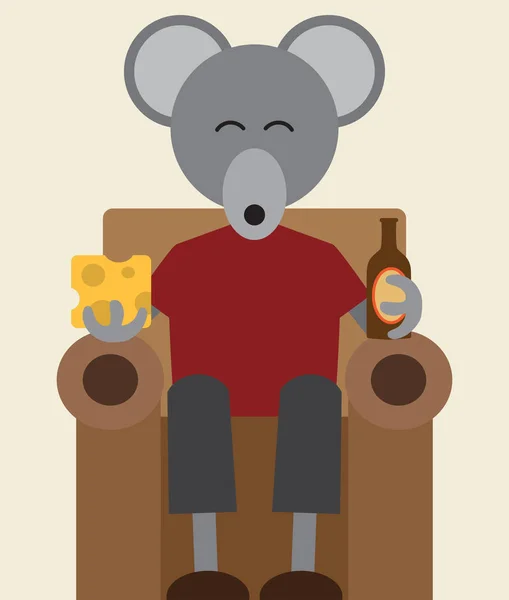 Souris à la bière et au fromage — Image vectorielle