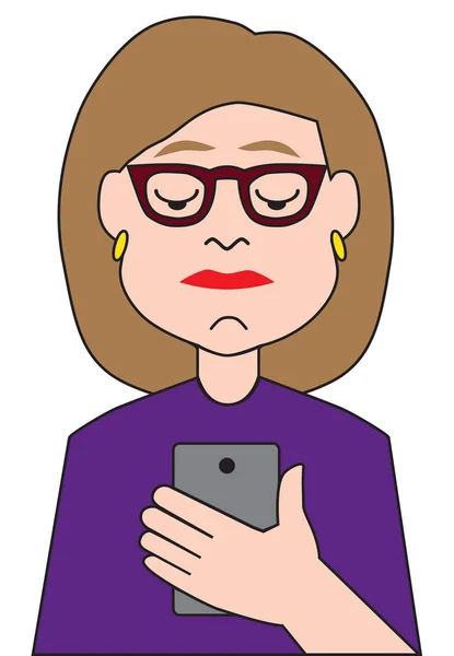 Karikaturenunternehmerin Kontrolliert Ihr Handy — Stockvektor