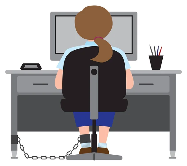 Eine Büroangestellte Ist Ihren Schreibtisch Gefesselt — Stockvektor