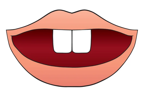 Boca con dos dientes — Vector de stock