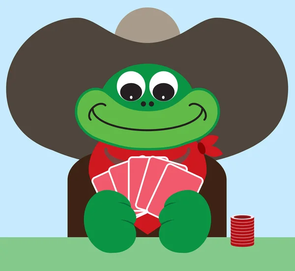 Cowboy rana giocare a poker — Vettoriale Stock