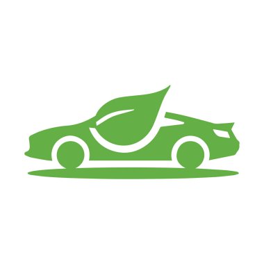 Minimalist eko araç logosu yenilenebilir enerji ve doğa arasındaki uyumu gösteriyor