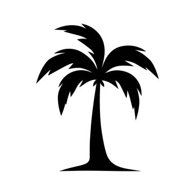 Basit siyah palmiye ağacı logosu tropik sahil cenneti ve yaz atmosferini simgeliyor.