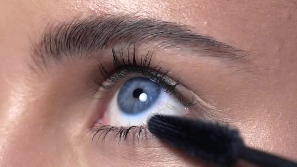 Close Eye Lashes Maquiagem Mulher Com Pintura Maquiagem Noite Cílios — Vídeo de Stock