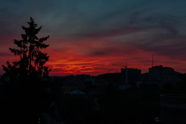 Geheimnisvoller Sonnenuntergang Lviv Ukraine — Stockfoto