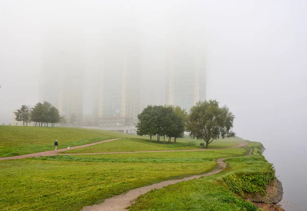 Misty Morning Park River — Stock Photo, Image