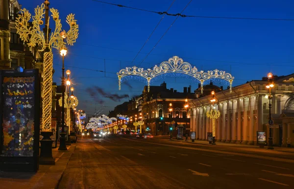 Soirée Noël Festive Saint Pétersbourg Sur Perspective Nevsky — Photo