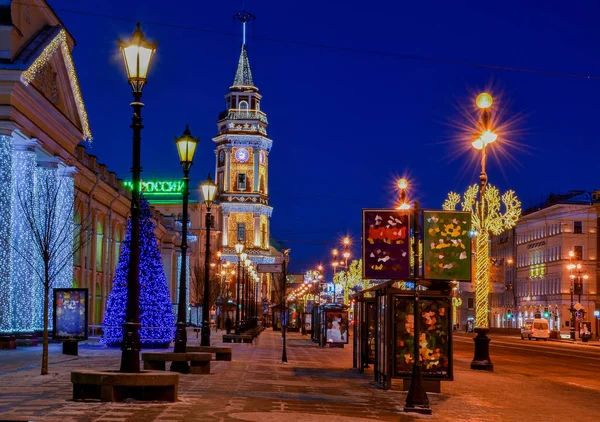 Святковий Різдвяний Вечір Санкт Петербурзі Невському Проспекті — стокове фото